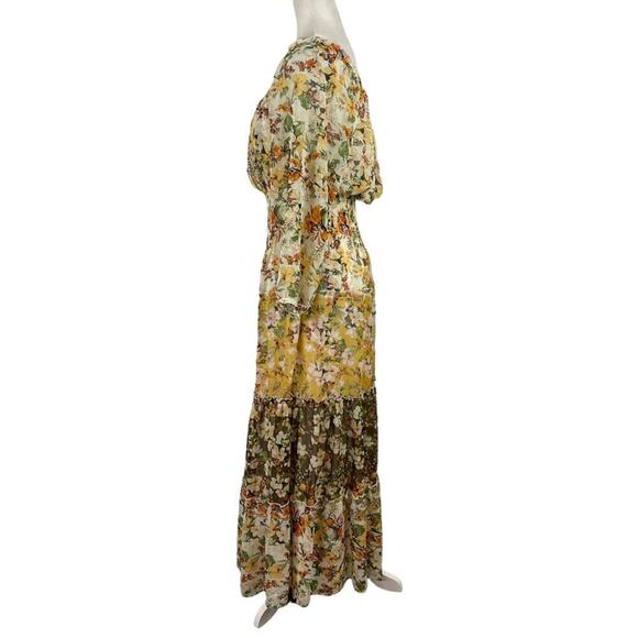 Fig and Flower Floral Pattern CottageCore Prairie Maxi Dress Banded Waist Large - Picture 6 of 13